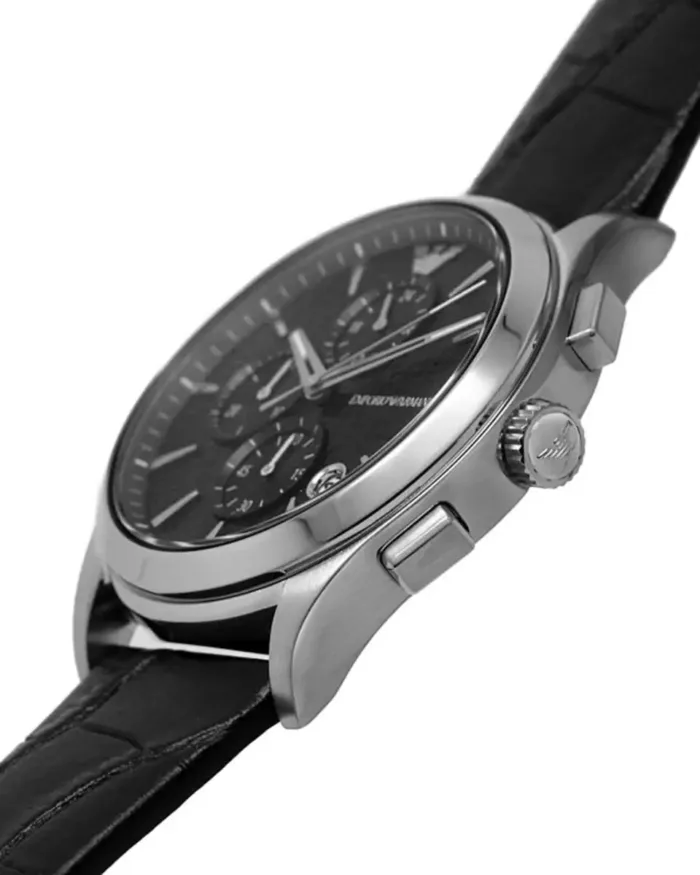 Emporio Armani Paolo Chronograph Black Dial Black Leather Strap Watch For Men - AR11530 - Image 3